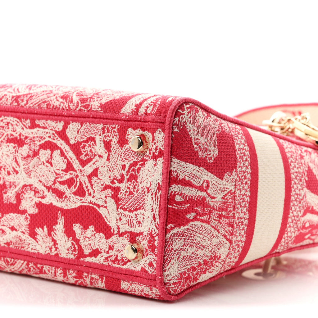 Canvas Toile De Jouy Reverse Embroidered Medium Lady D-Lite Red wholesalehk.shop