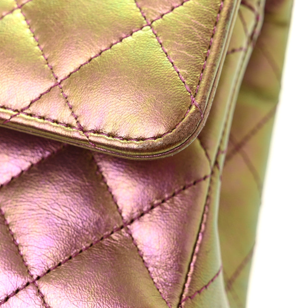 Iridescent Lambskin Quilted Medium Double Flap Purple wholesalehk.shop