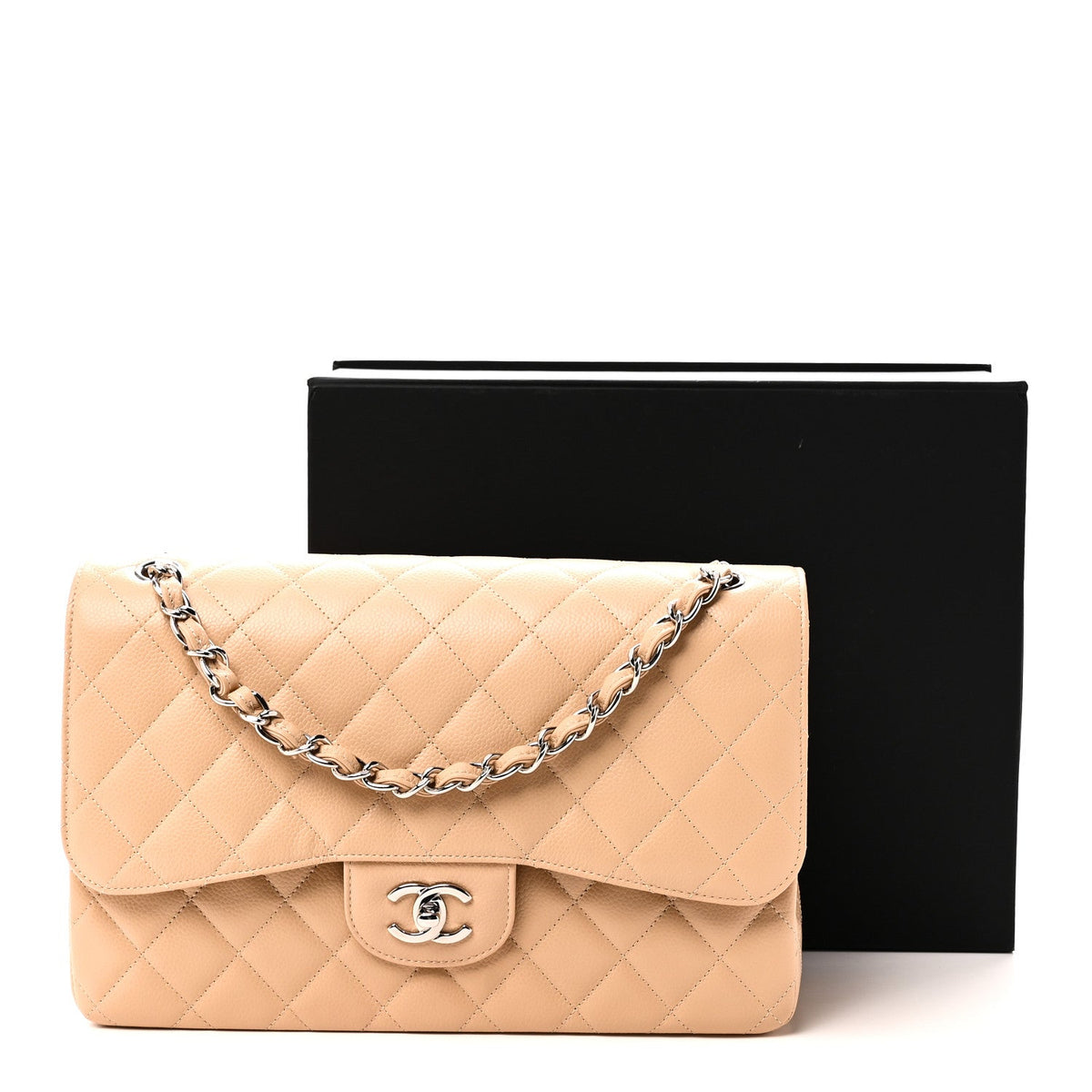 Caviar Quilted Jumbo Double Flap Beige wholesalehk.shop