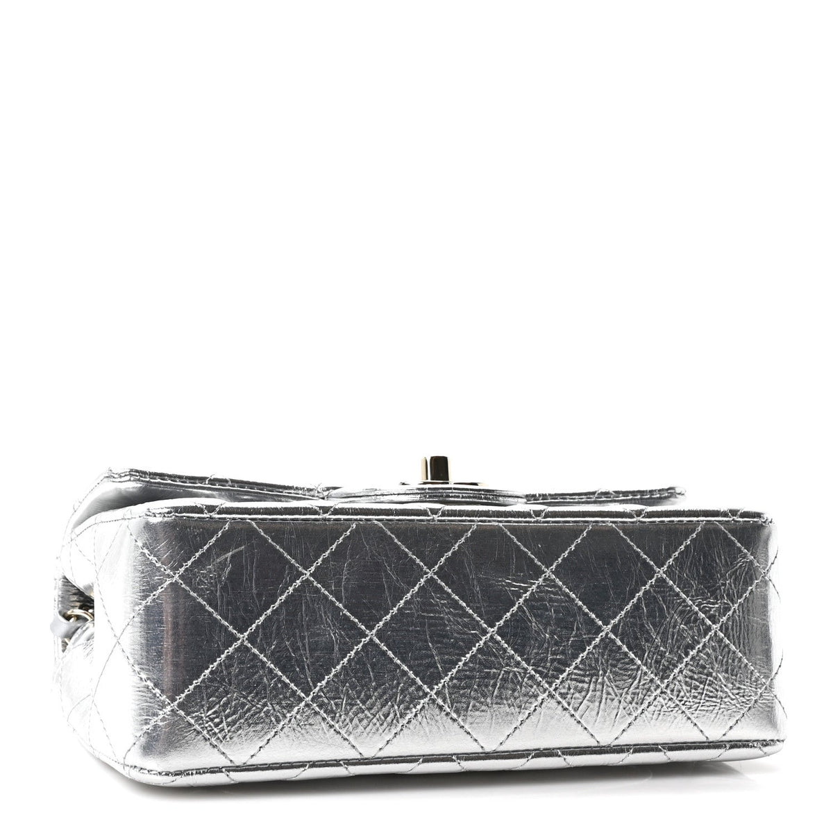 Hammered Metallic Calfskin Quilted Small Double Flap Silver wholesalehk.shop