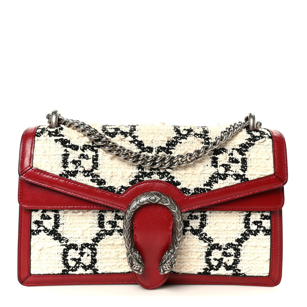 Tweed GG Monogram Small Dionysus Shoulder Bag White Black Romantic Cherry wholesalehk.shop