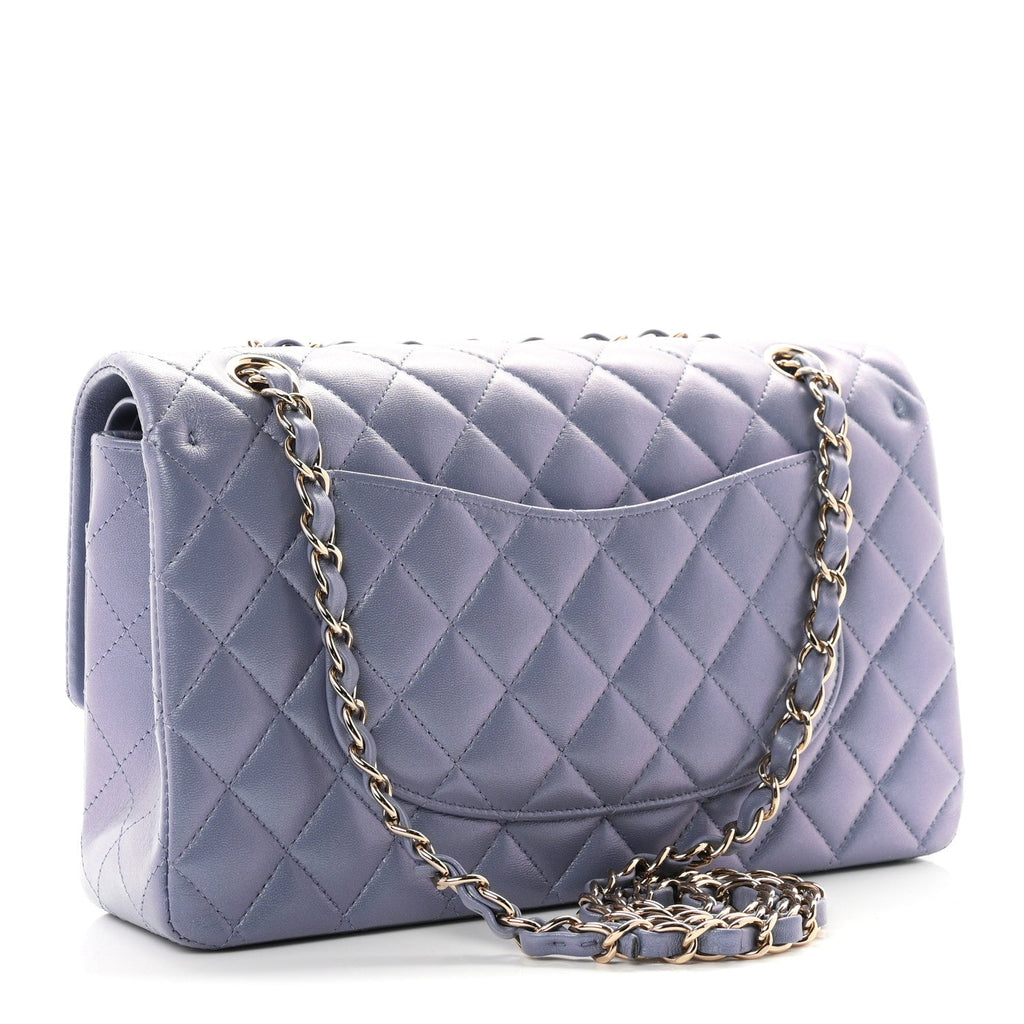 Iridescent Lambskin Quilted Medium Double Flap Light Purple wholesalehk.shop