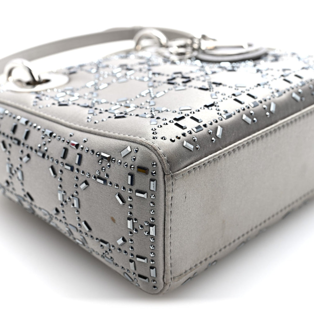 Satin Crystal Cannage Mini Lady Dior Gray wholesalehk.shop