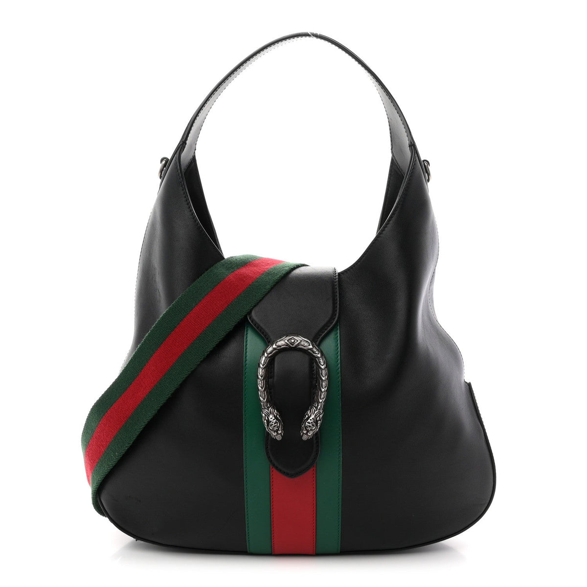 Calfskin Web Stripe Medium Dionysus Hobo Black wholesalehk.shop