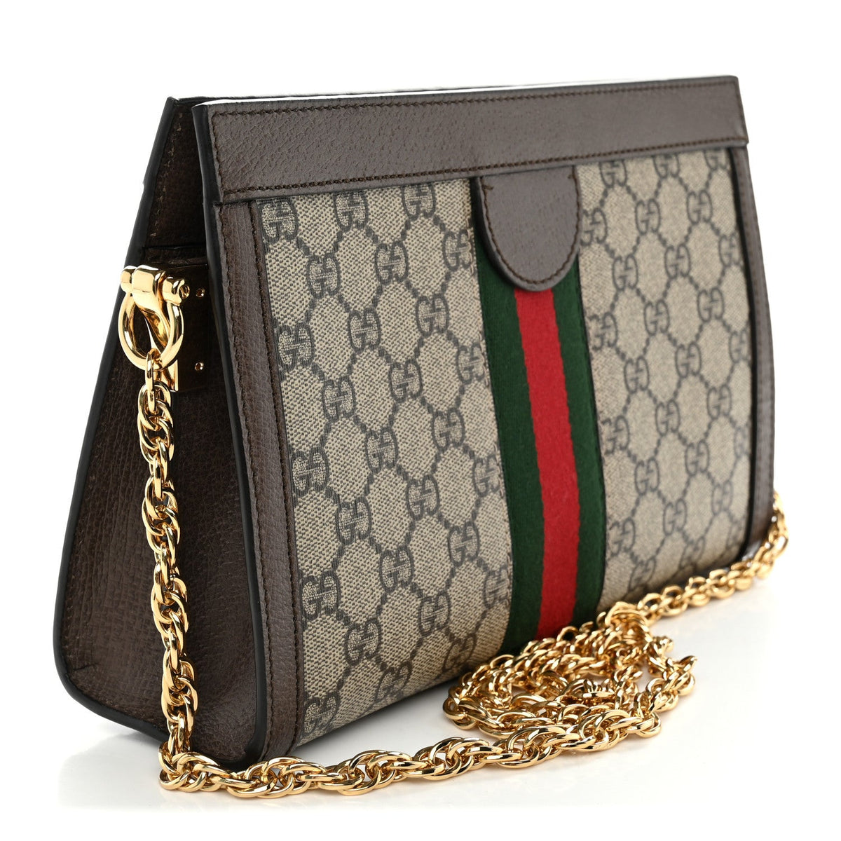 GG Supreme Monogram Web Small Ophidia Chain Shoulder Bag Brown wholesalehk.shop