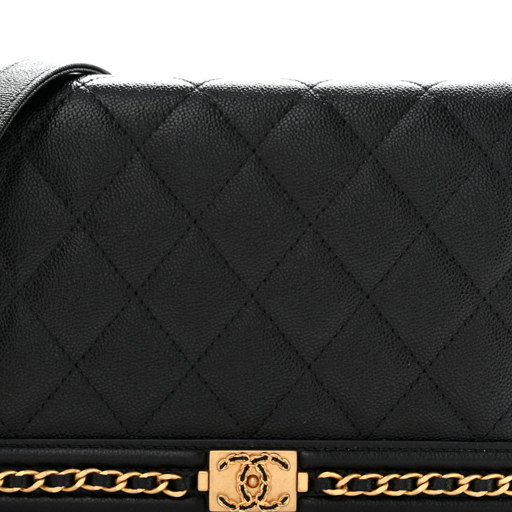 Caviar Quilted Chain Around Boy Wallet On Chain WOC Black wholesalehk.shop