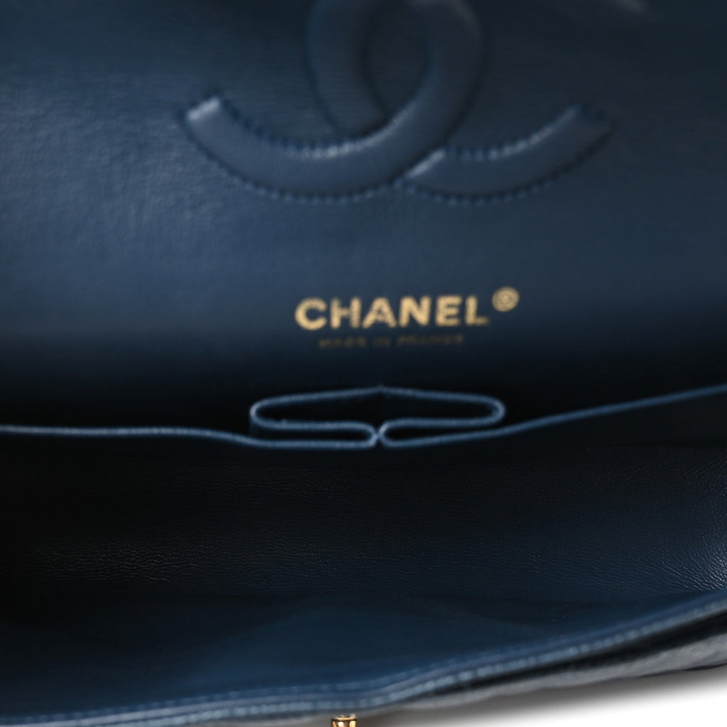 Metallic Caviar Quilted Medium Double Flap Dark Blue wholesalehk.shop