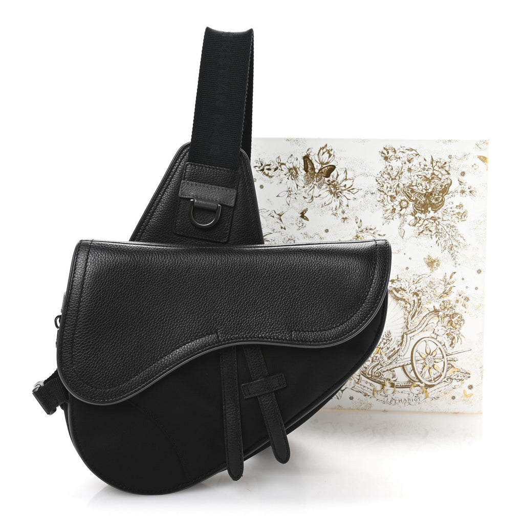 X Sacai Grained Calfskin Technical Fabric Mens Saddle Bag Black wholesalehk.shop