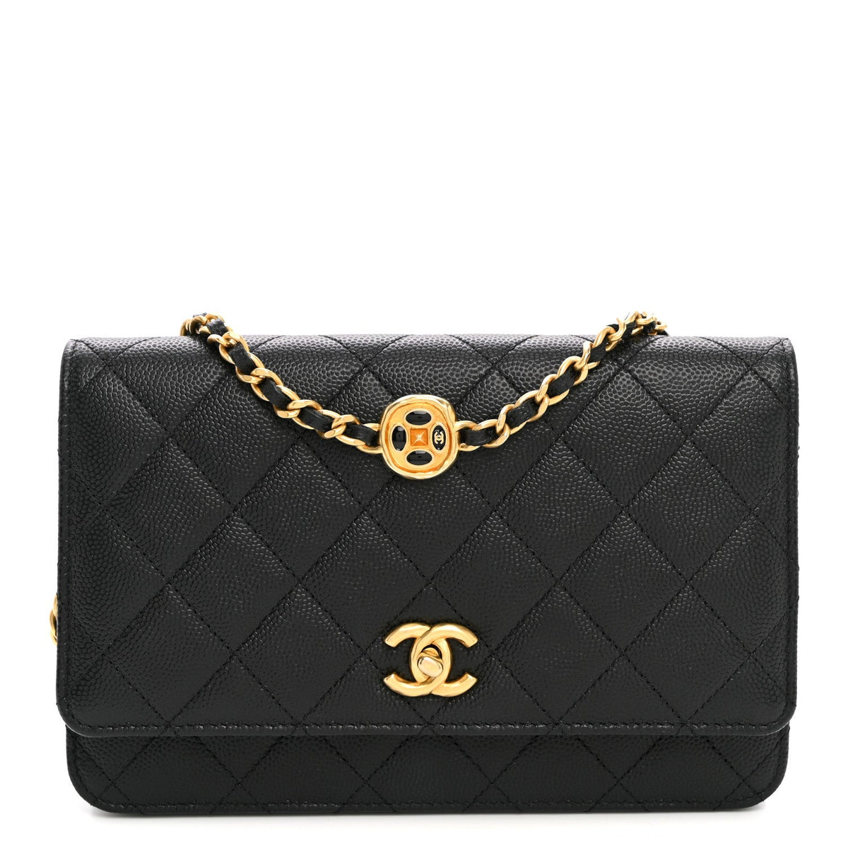 Caviar Quilted Coco Stamps Wallet On Chain WOC Black wholesalehk.shop