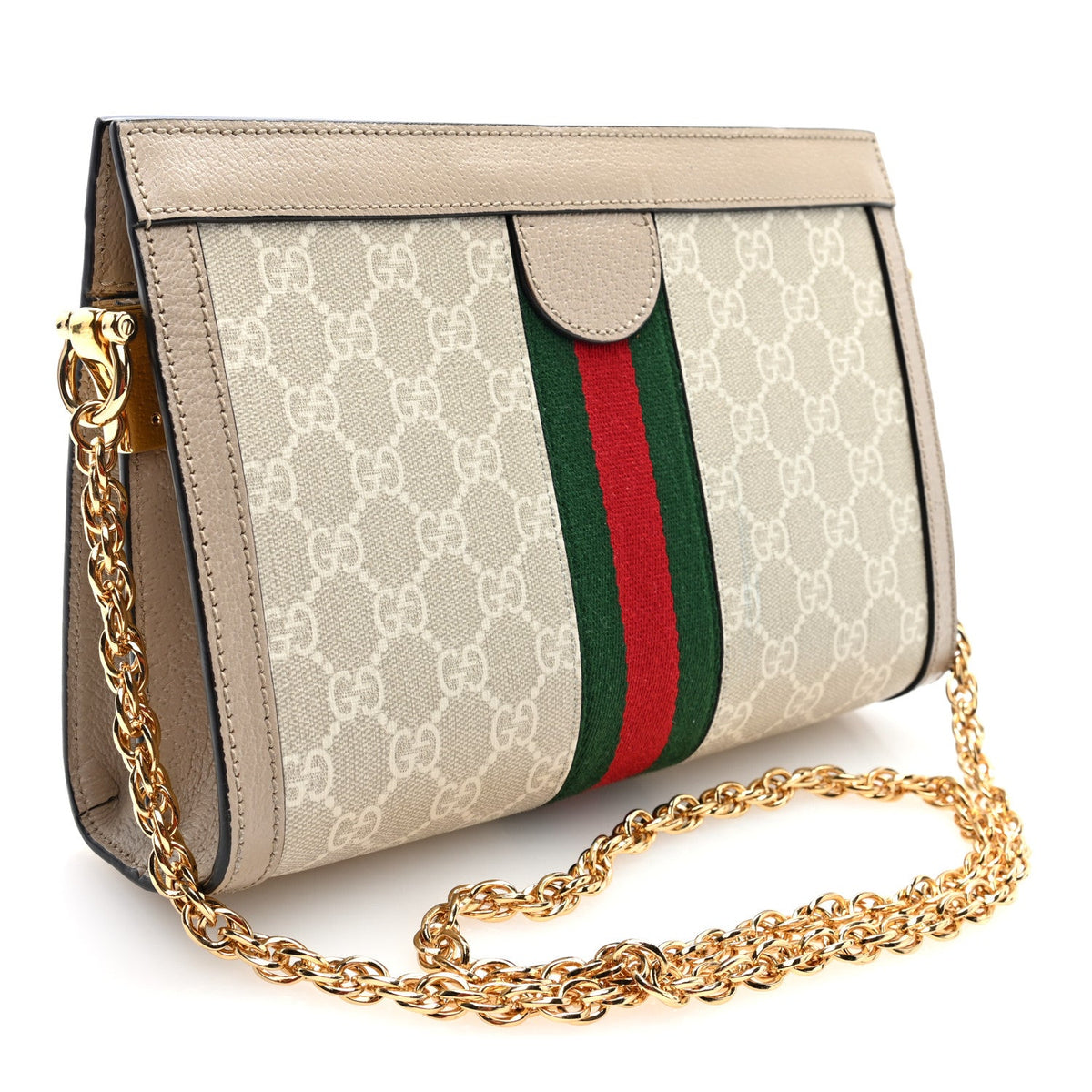 GG Supreme Monogram Textured Dollar Calfskin Web Small Ophidia Chain Shoulder Bag Beige Mystic White Oatmeal wholesalehk.shop