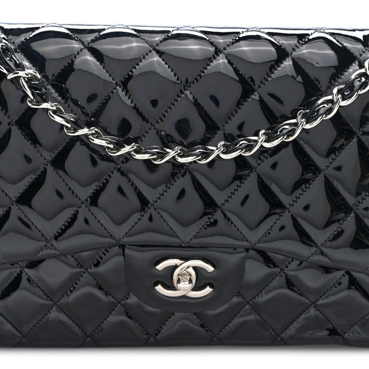 Patent Quilted Jumbo Double Flap Black wholesalehk.shop
