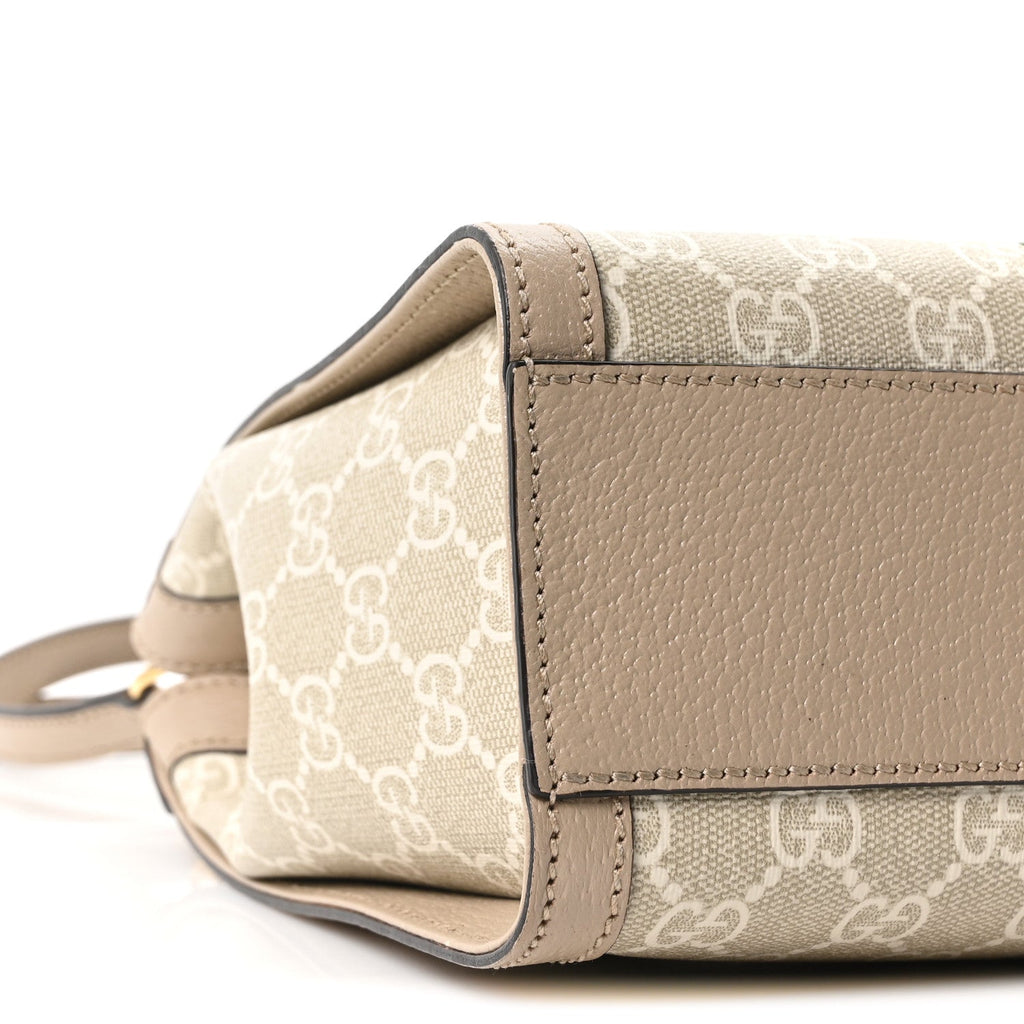 GG Supreme Monogram Textured Dollar Calfskin Web Small Ophidia Tote Bag Beige Mystic White Oatmeal wholesalehk.shop