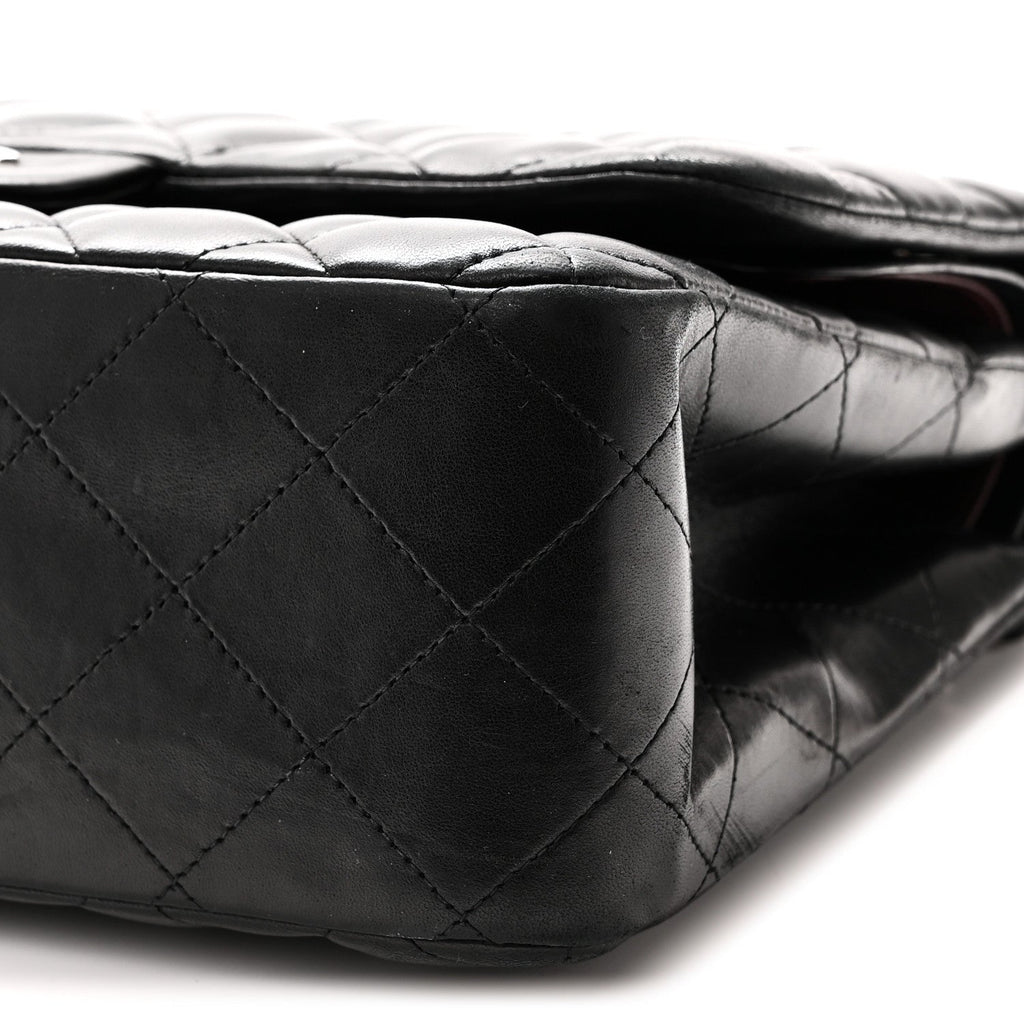 Lambskin Quilted Jumbo Double Flap Black wholesalehk.shop