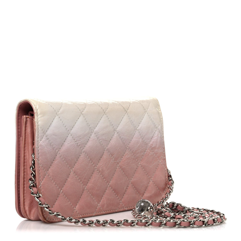 Ombre Patent Calfskin Quilted Wallet on Chain WOC Pink White wholesalehk.shop