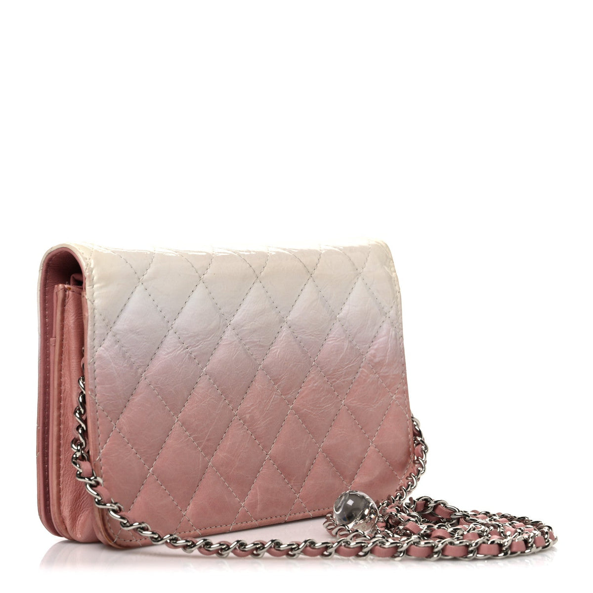 Ombre Patent Calfskin Quilted Wallet on Chain WOC Pink White wholesalehk.shop