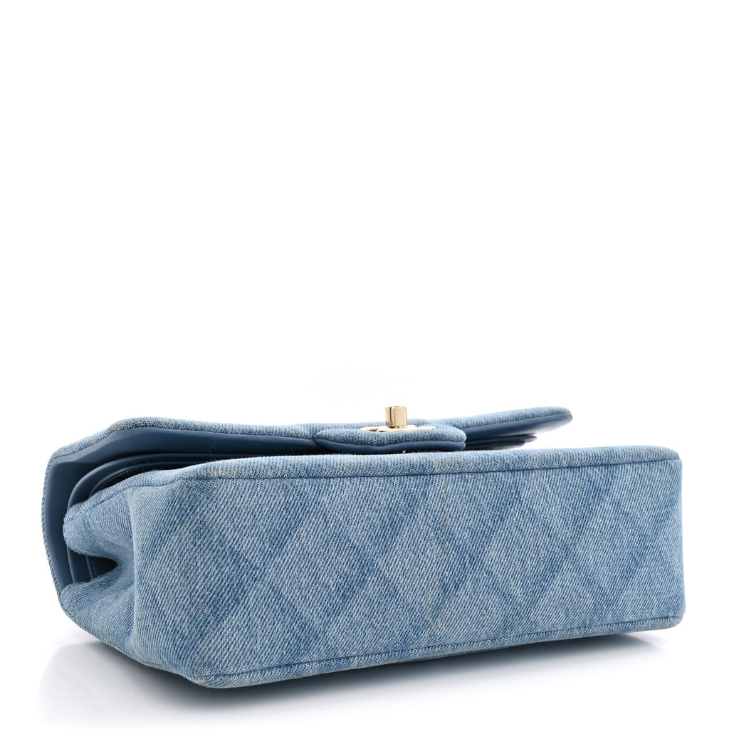 Printed Denim Quilted Small Double Flap Light Blue wholesalehk.shop