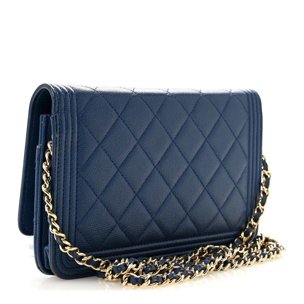 Caviar Quilted Boy Wallet On Chain WOC Dark Blue wholesalehk.shop