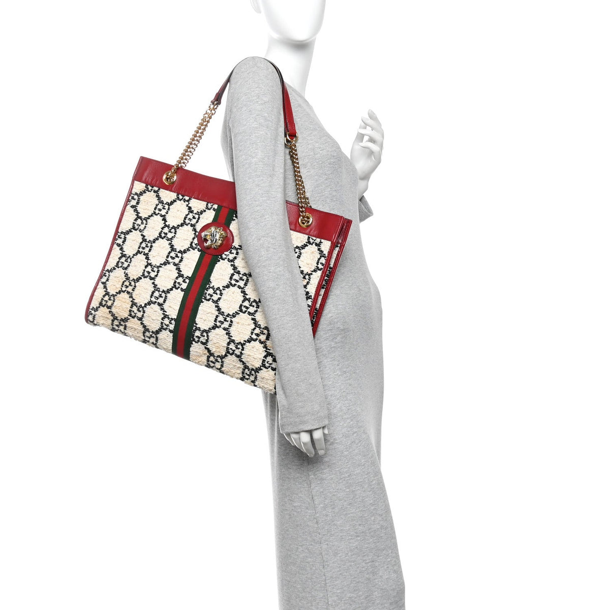 Tweed GG Monogram Large Rajah Chain Tote White Black Romantic Cherry wholesalehk.shop