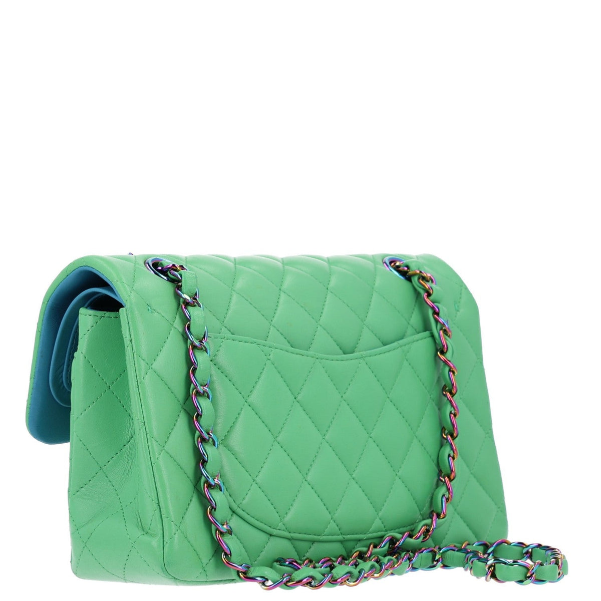 Lambskin Quilted Small Double Flap Green Blue wholesalehk.shop