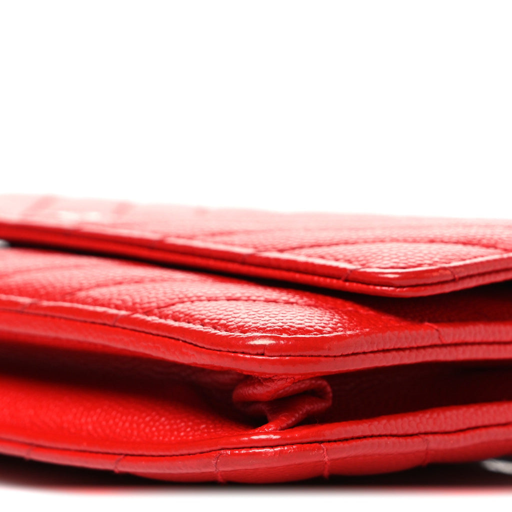 Caviar Chevron Quilted Wallet On Chain WOC Red wholesalehk.shop