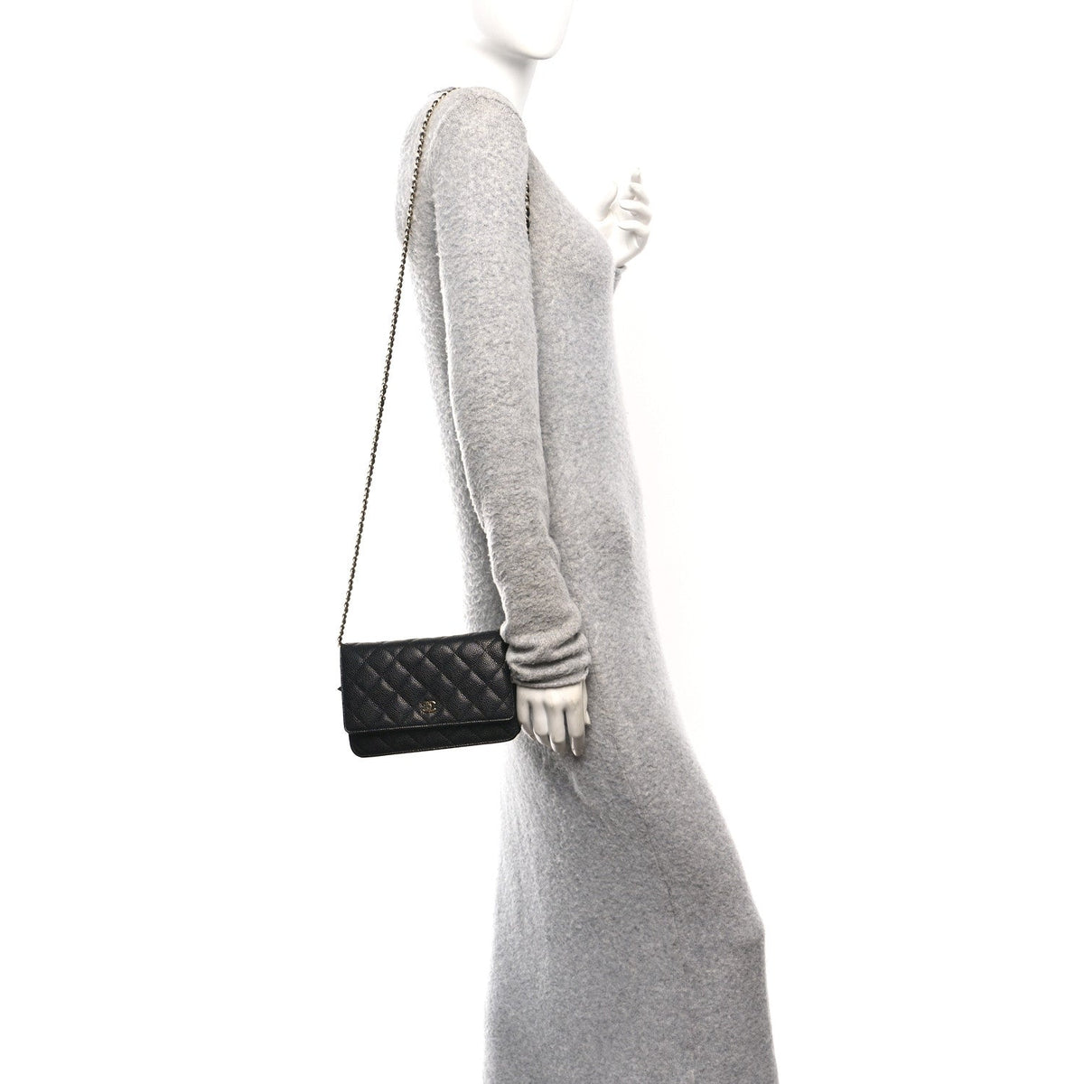 Caviar Quilted Wallet on Chain WOC Black wholesalehk.shop