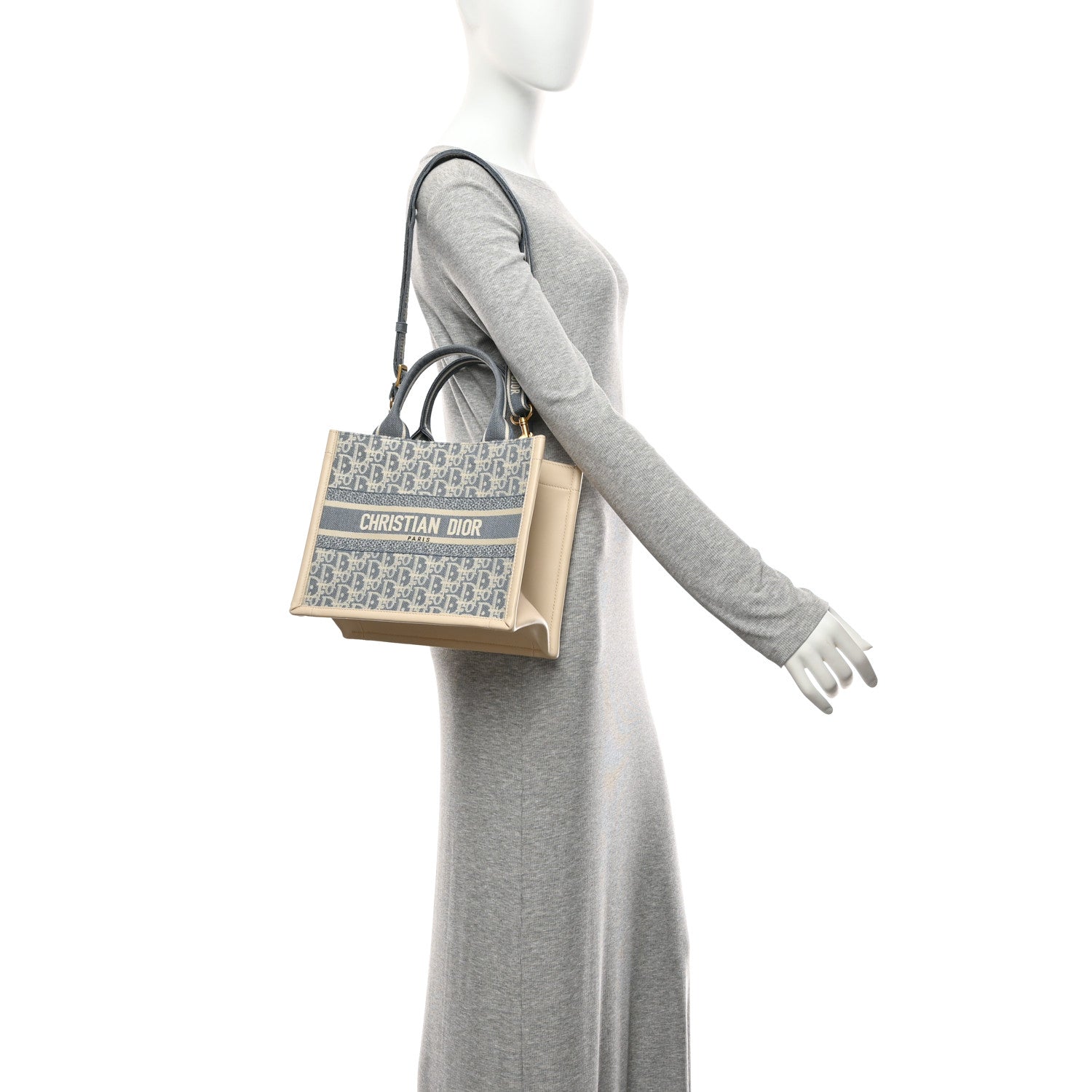 Oblique Chambray Calfskin Small Book Tote With Strap Blue Latte £¨ Direct shipment via from wholesalehk.shop
