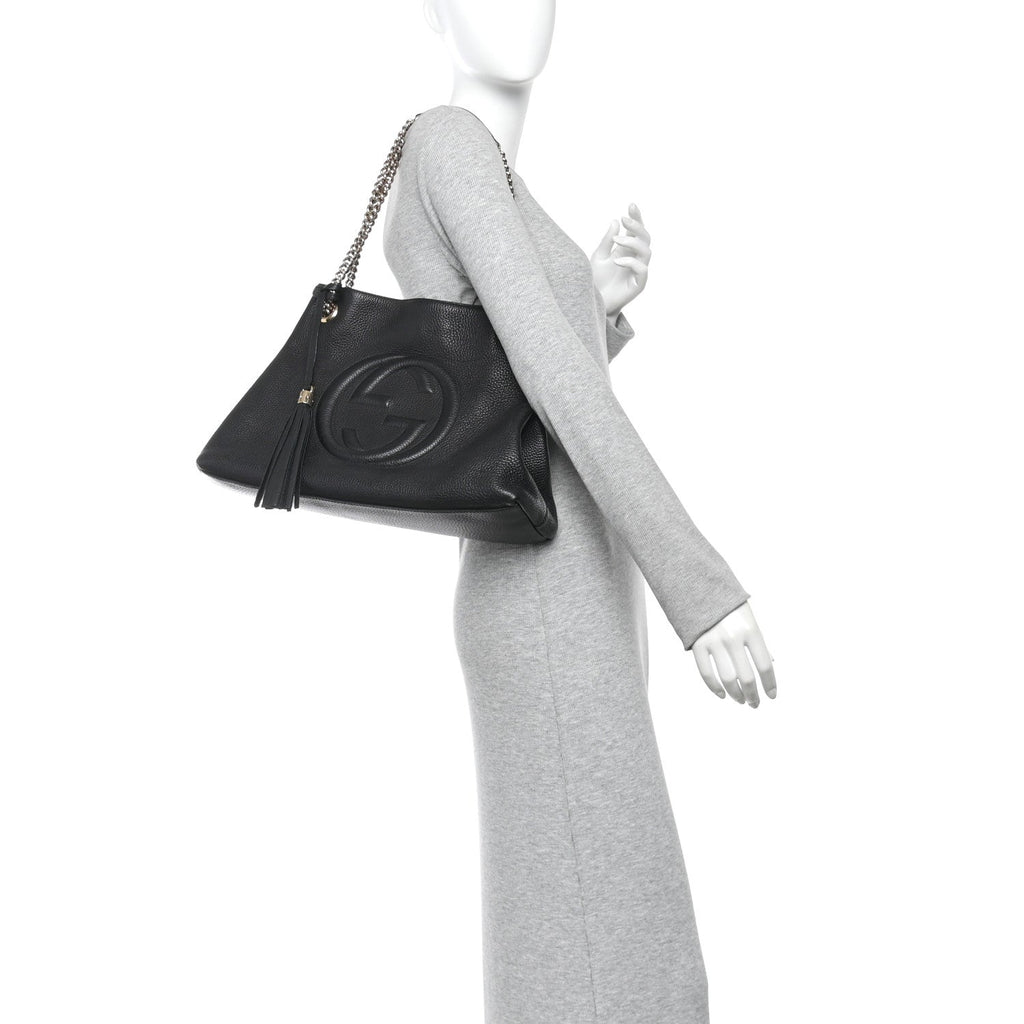 Pebbled Calfskin Medium Soho Chain Shoulder Bag Black wholesalehk.shop