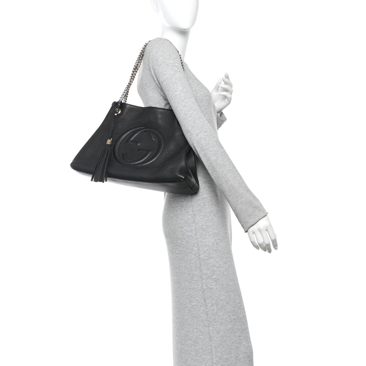 Pebbled Calfskin Medium Soho Chain Shoulder Bag Black wholesalehk.shop
