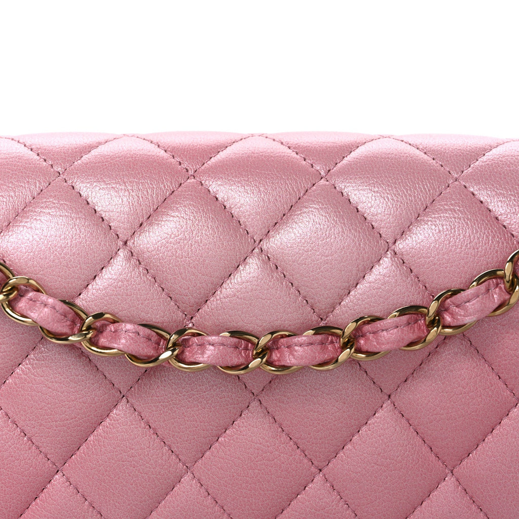 Iridescent Caviar Quilted Medium Double Flap Rose Pink wholesalehk.shop