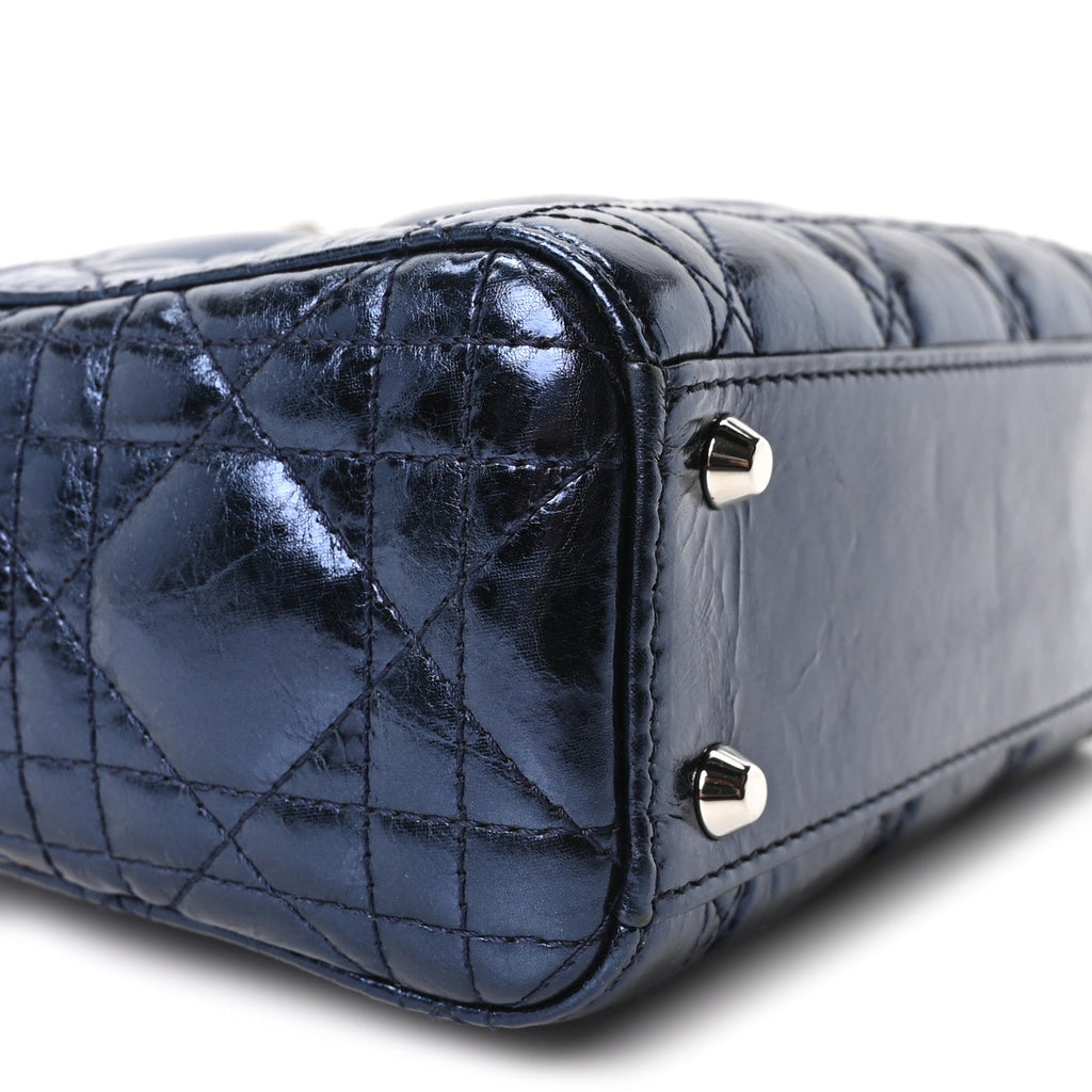 Metallic Crinkled Lambskin Cannage Mini Lady Dior Blue wholesalehk.shop