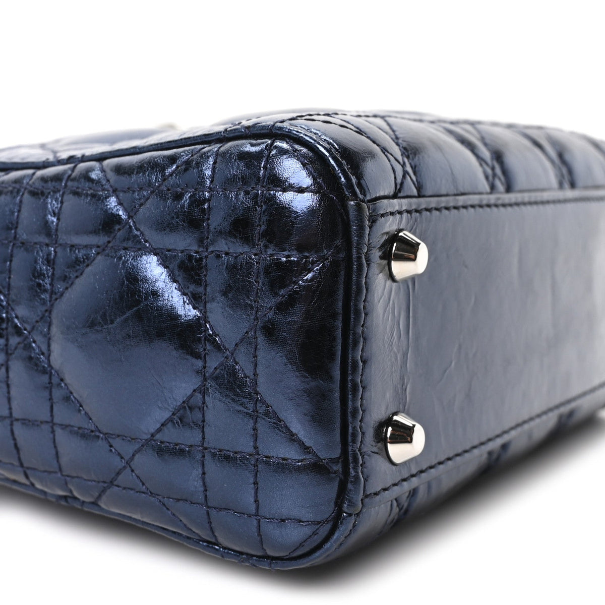 Metallic Crinkled Lambskin Cannage Mini Lady Dior Blue wholesalehk.shop