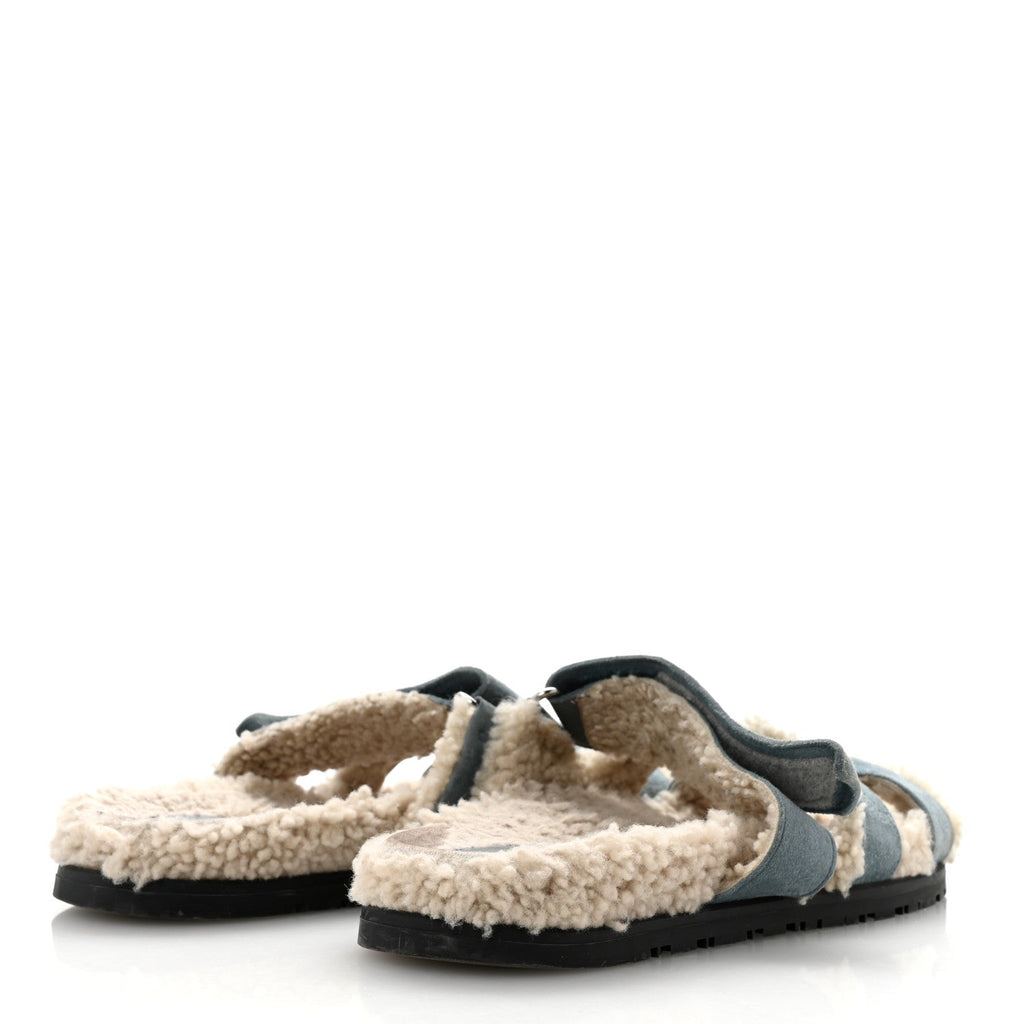 Suede Goatskin Woolskin Womens Chypre Sandals 38.5 Bleu Pinede Ecru wholesalehk.shop