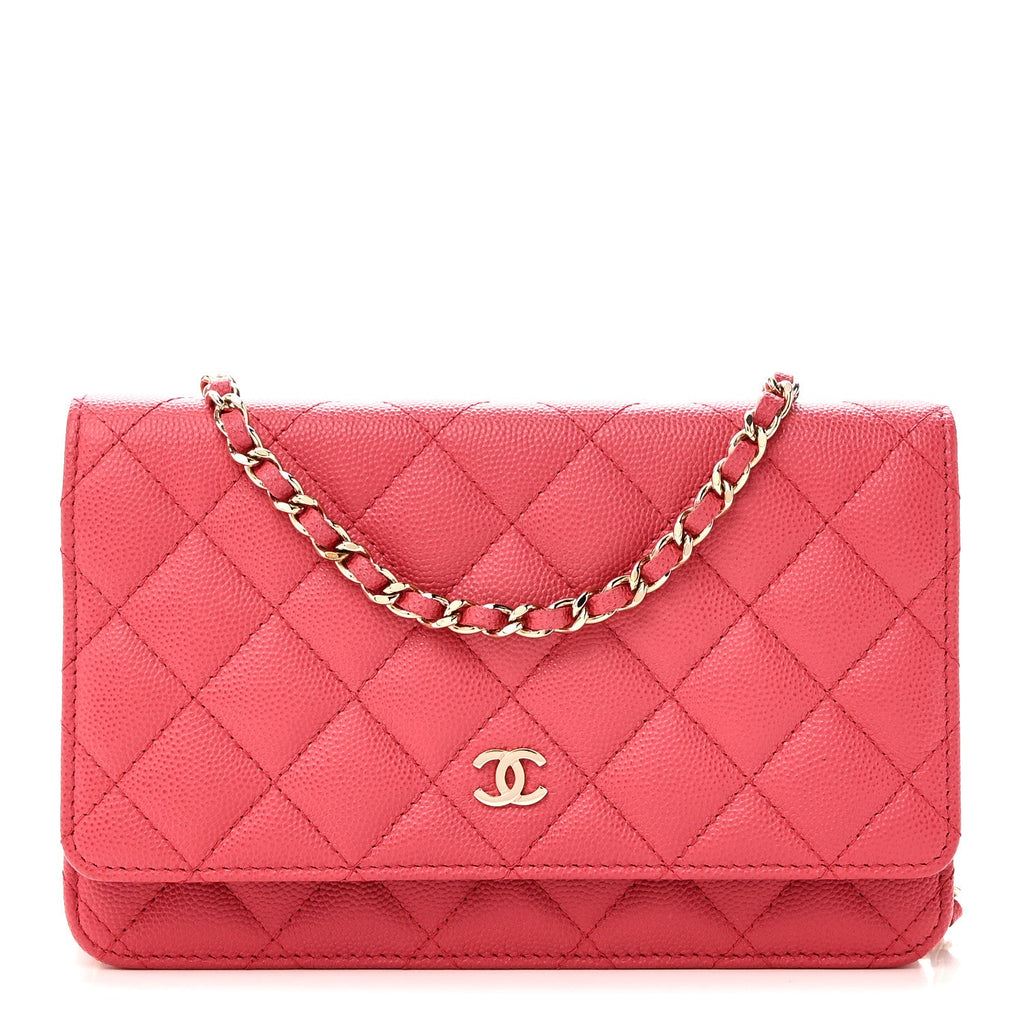 Caviar Quilted Wallet on Chain WOC Pink wholesalehk.shop