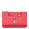 Caviar Quilted Wallet on Chain WOC Pink wholesalehk.shop