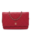 Lambskin Quilted Wallet On Chain WOC Dark Pink wholesalehk.shop