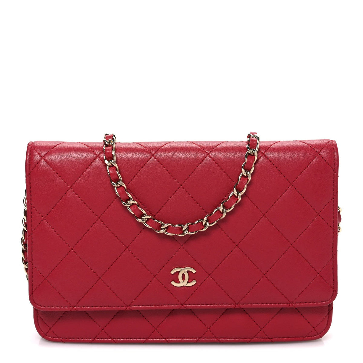 Lambskin Quilted Wallet On Chain WOC Dark Pink wholesalehk.shop
