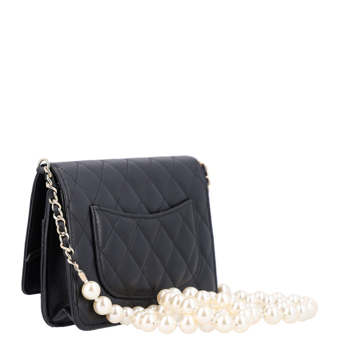 Lambskin Quilted Pearl Wallet On Chain WOC Black wholesalehk.shop