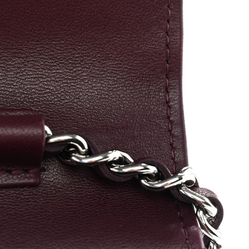 Lambskin Quilted Enamel CC Wallet On Chain WOC Burgundy wholesalehk.shop