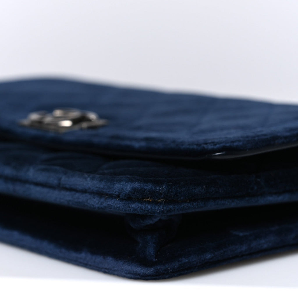 Velvet Quilted Boy Wallet On Chain WOC Blue wholesalehk.shop