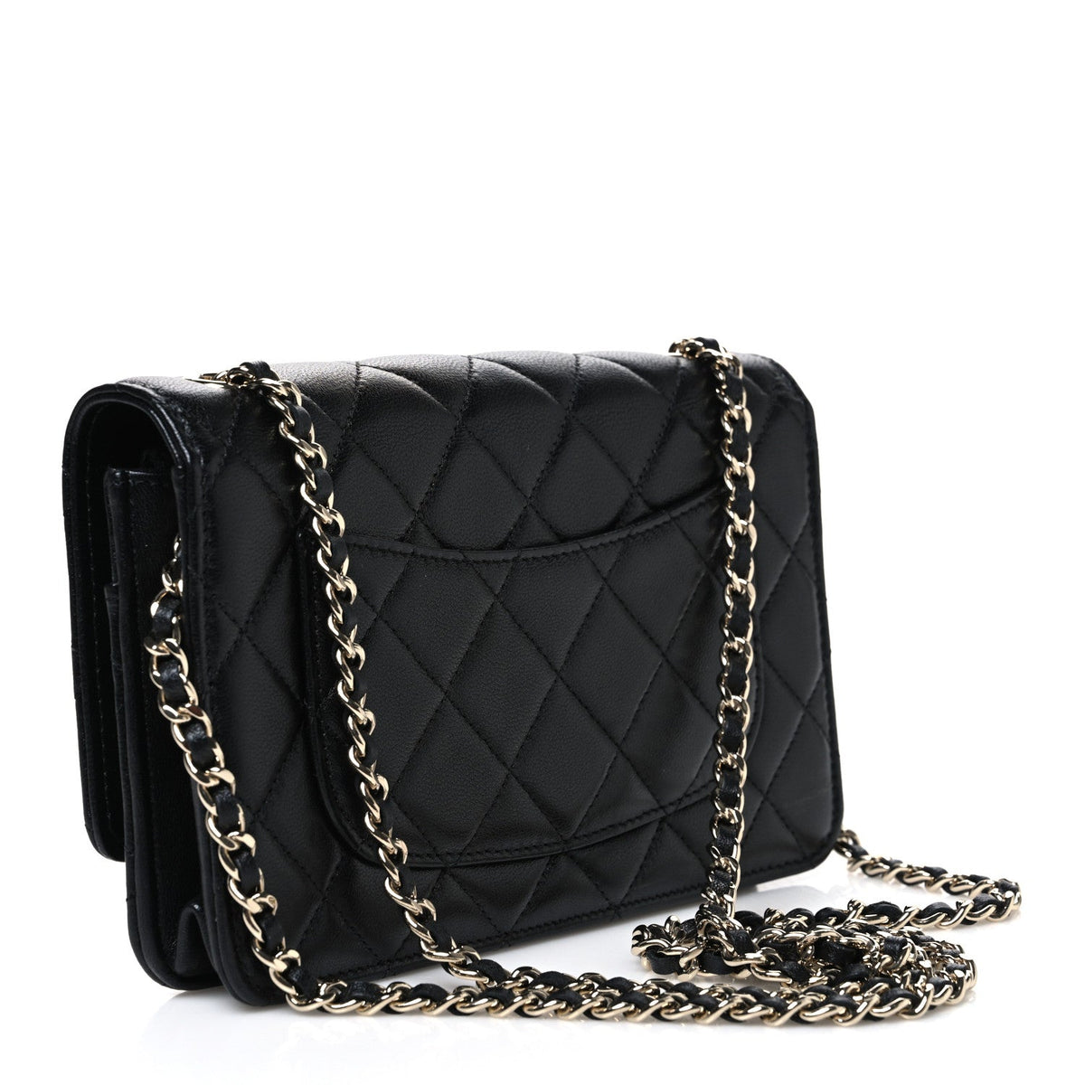 Lambskin Quilted Crystal CC Wallet On Chain WOC Black wholesalehk.shop