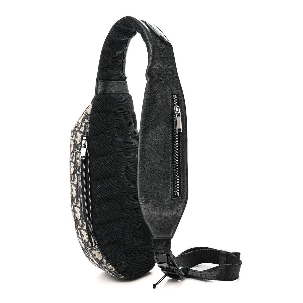 Grained Calfskin Oblique Scarab Sling Bag Blue Black wholesalehk.shop