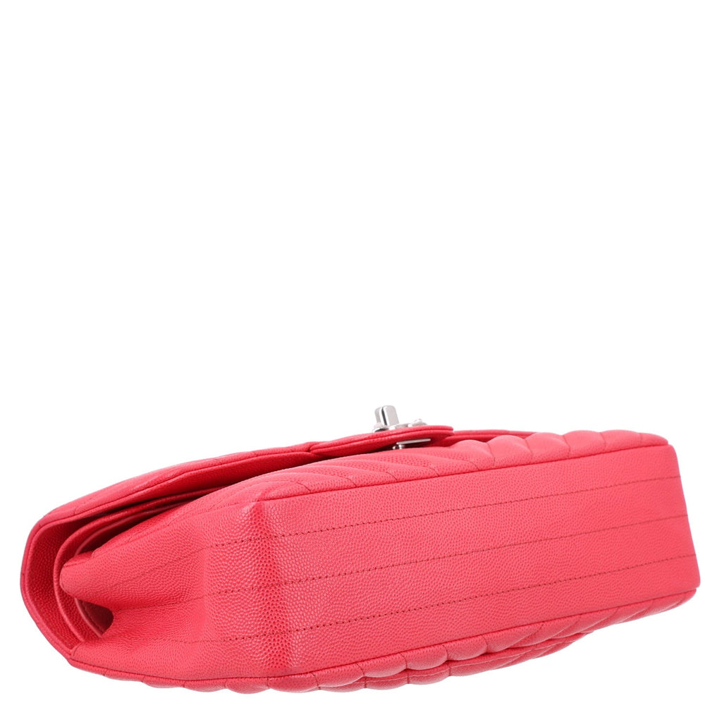 Caviar Chevron Quilted Small Double Flap Dark Pink wholesalehk.shop