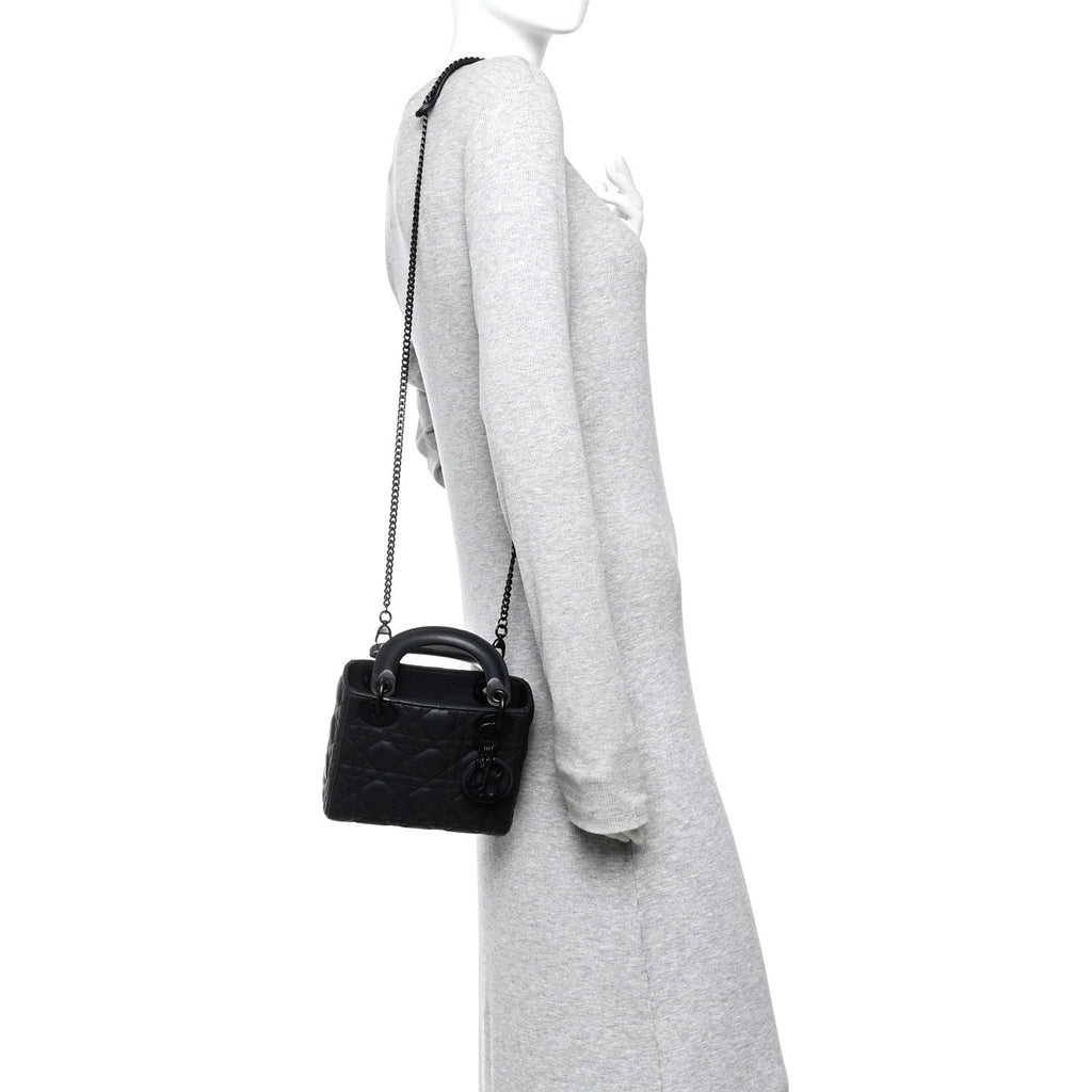 Ultra Matte Calfskin Cannage Mini Lady Dior Black wholesalehk.shop