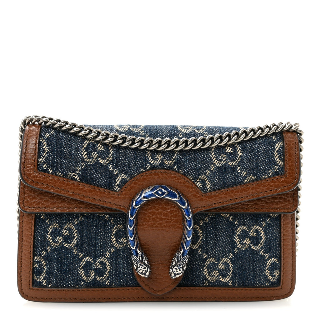 New Denim GG Monogram Dollar Calfskin Enamel Super Mini Dionysus Shoulder Bag Blue Tea Cuir Epilog Electric Blue wholesalehk.shop