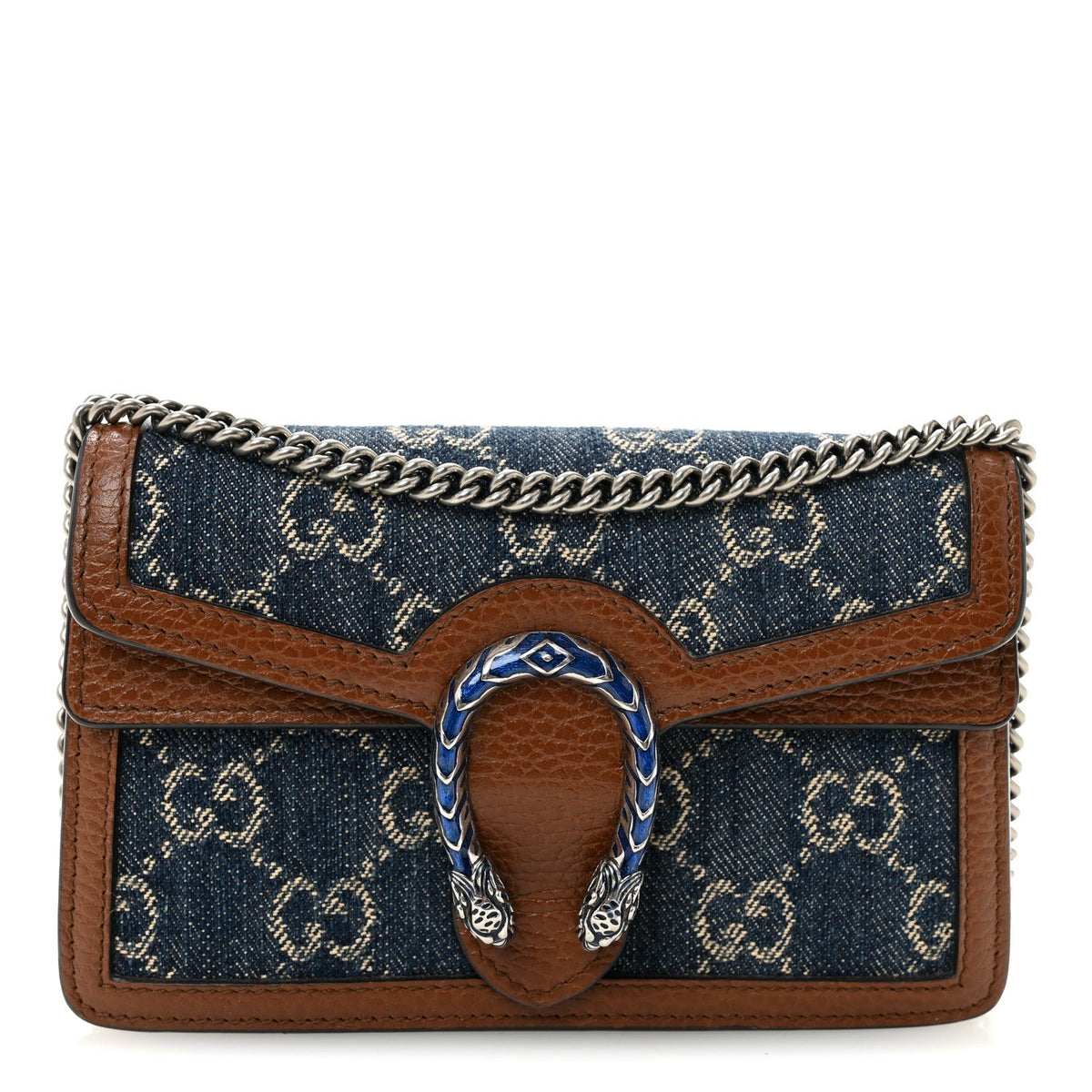 New Denim GG Monogram Dollar Calfskin Enamel Super Mini Dionysus Shoulder Bag Blue Tea Cuir Epilog Electric Blue wholesalehk.shop
