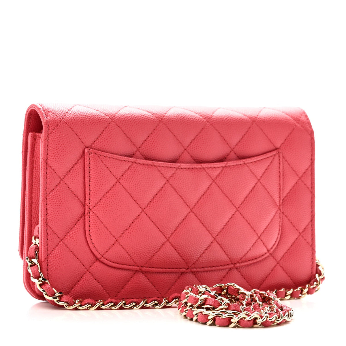 Caviar Quilted Wallet on Chain WOC Pink wholesalehk.shop