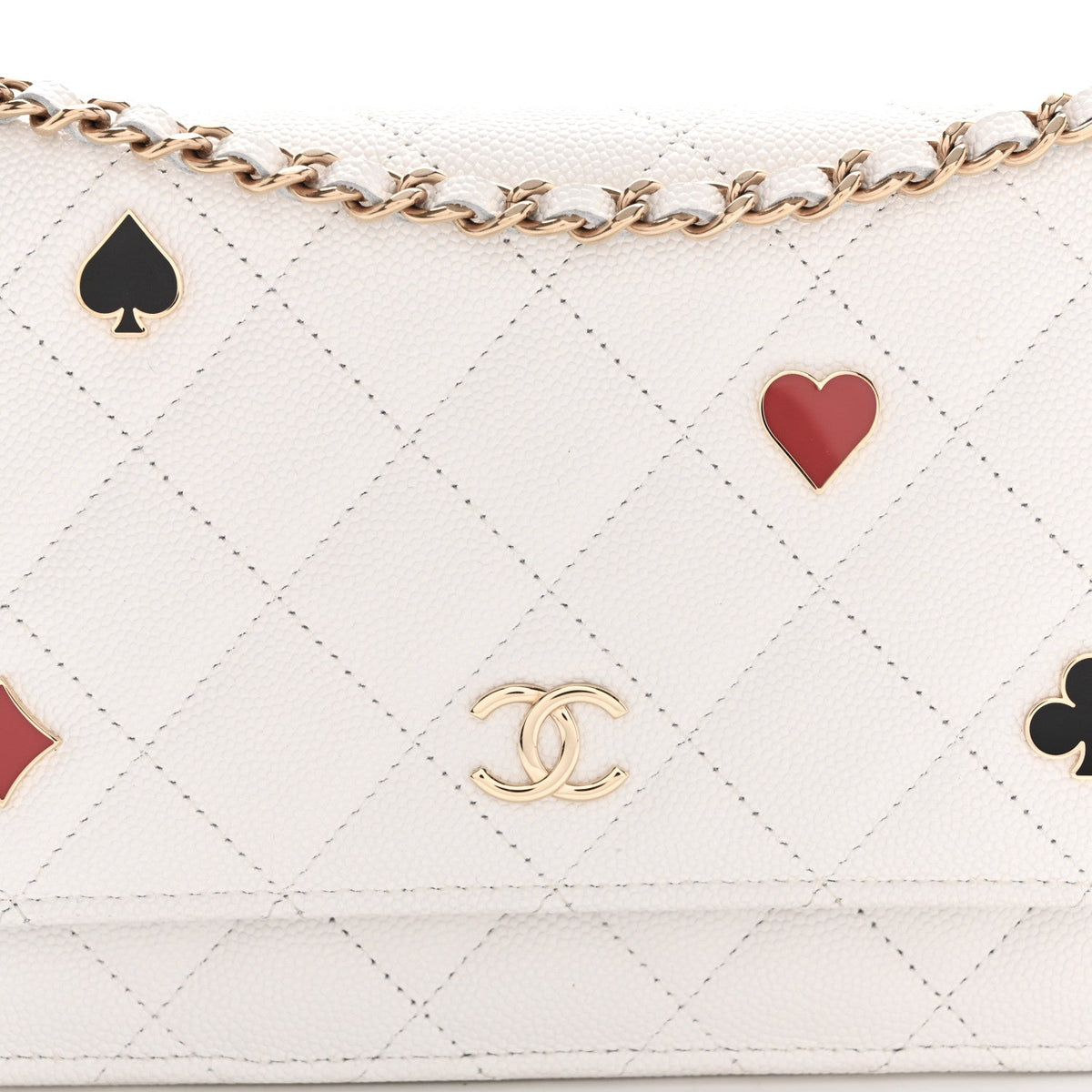 Caviar Quilted Enamel Coco Casino Wallet On Chain WOC White wholesalehk.shop