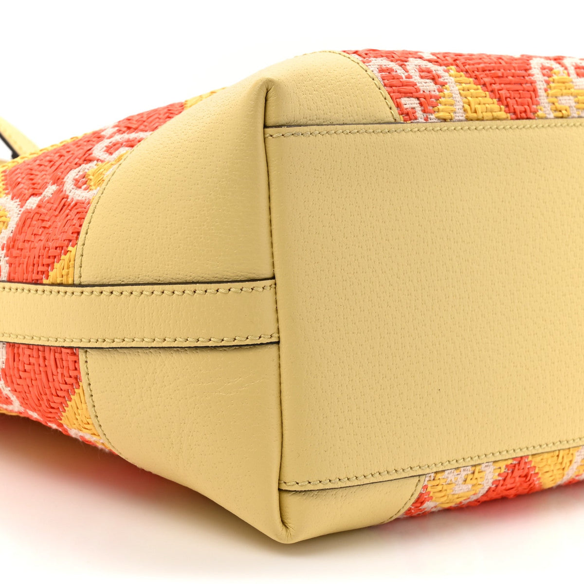 Straw Textured Dollar Calfskin Cancun Medium Ophidia Shopping Tote Orange Yellow wholesalehk.shop