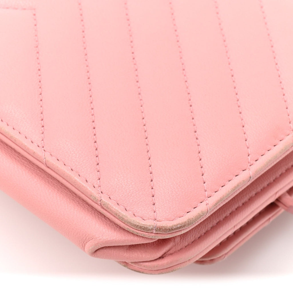 Lambskin Chevron Quilted Trendy CC Wallet On Chain WOC Pink wholesalehk.shop