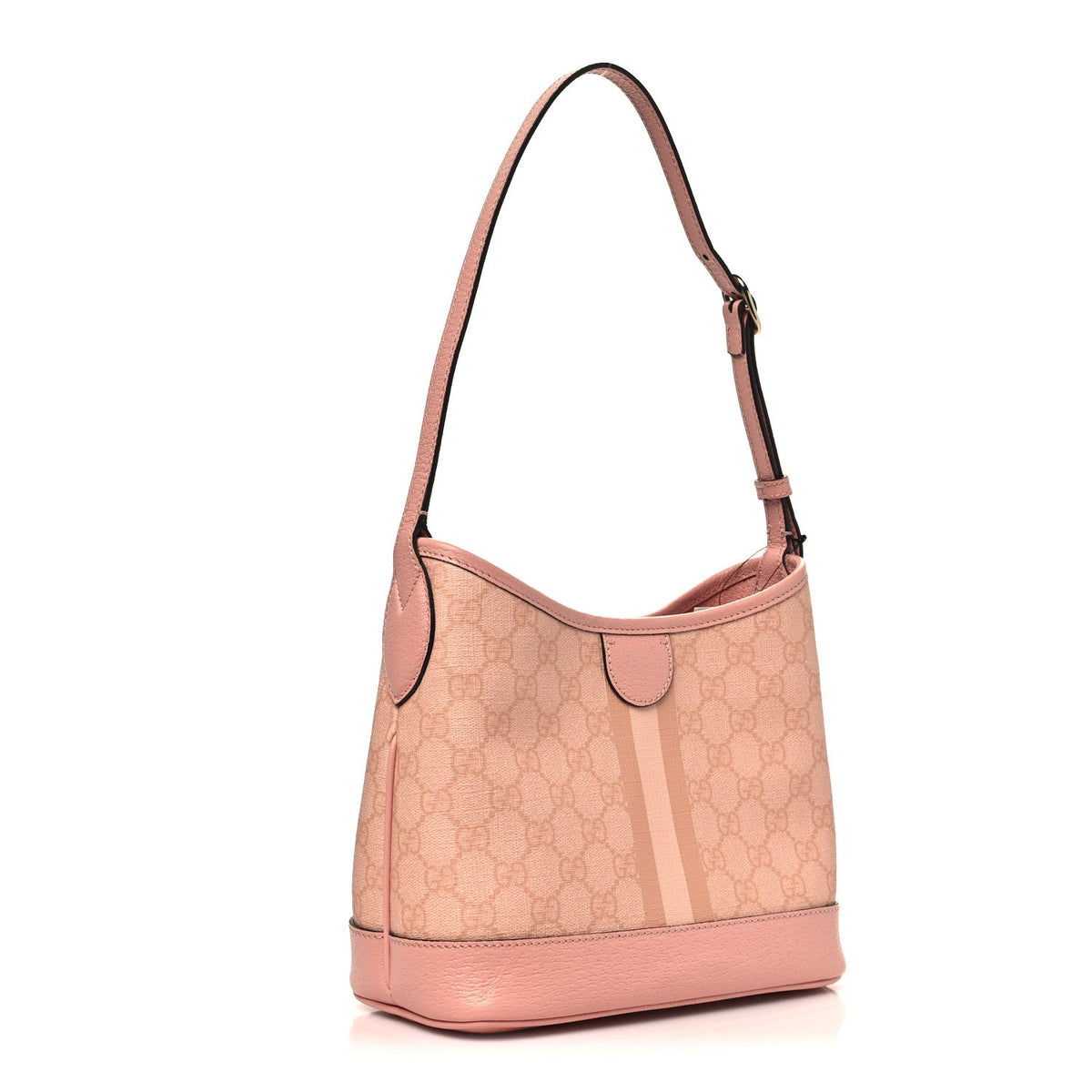 GG Supreme Monogram Textured Dollar Calfskin Web Small Ophidia Bucket Shoulder Bag Rose Pink wholesalehk.shop